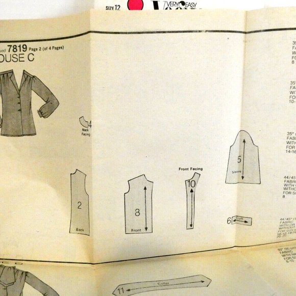 Vintage Vogue Pattern Womens Blouse and Tie Top 4 Styles Size 12 UK/8 USA Uncut - Picture 7 of 12